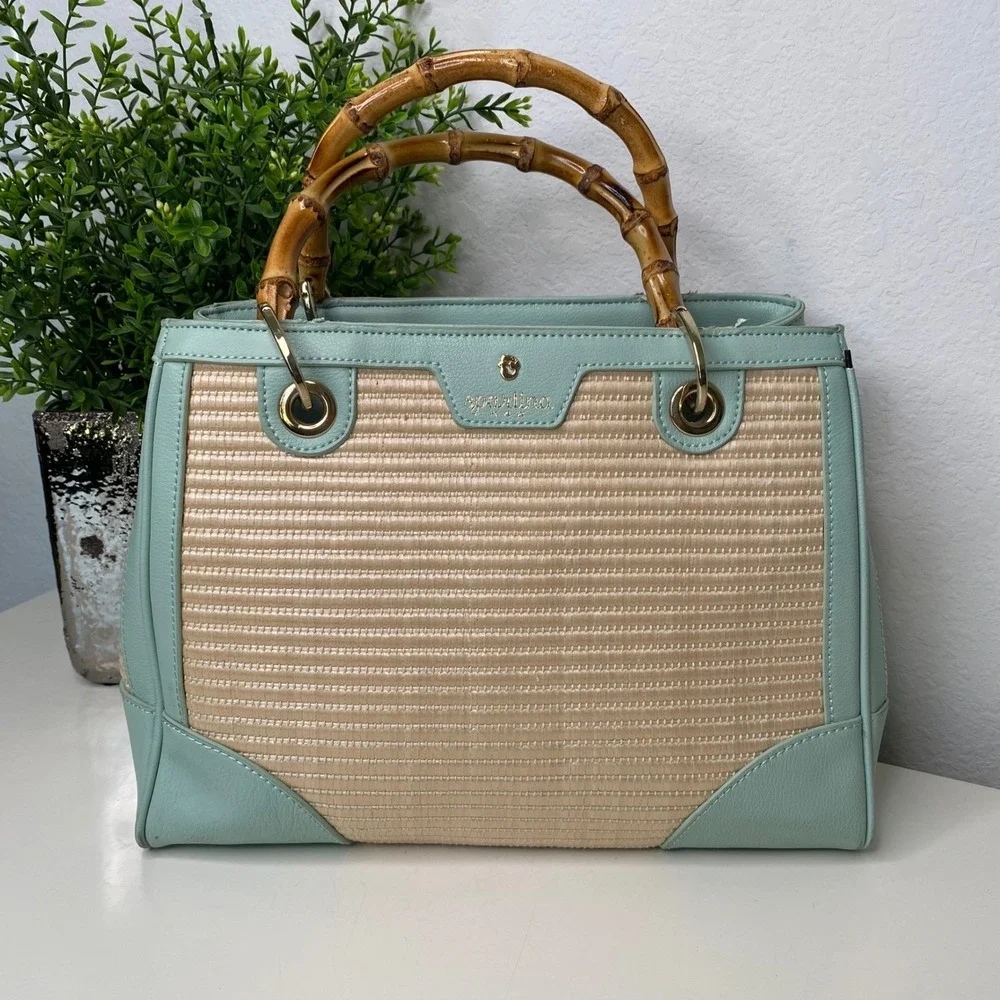 Spartina 449 Sea Salt Bamboo Chic Satchel Bamboo Handle Crossbody Bag Coastal